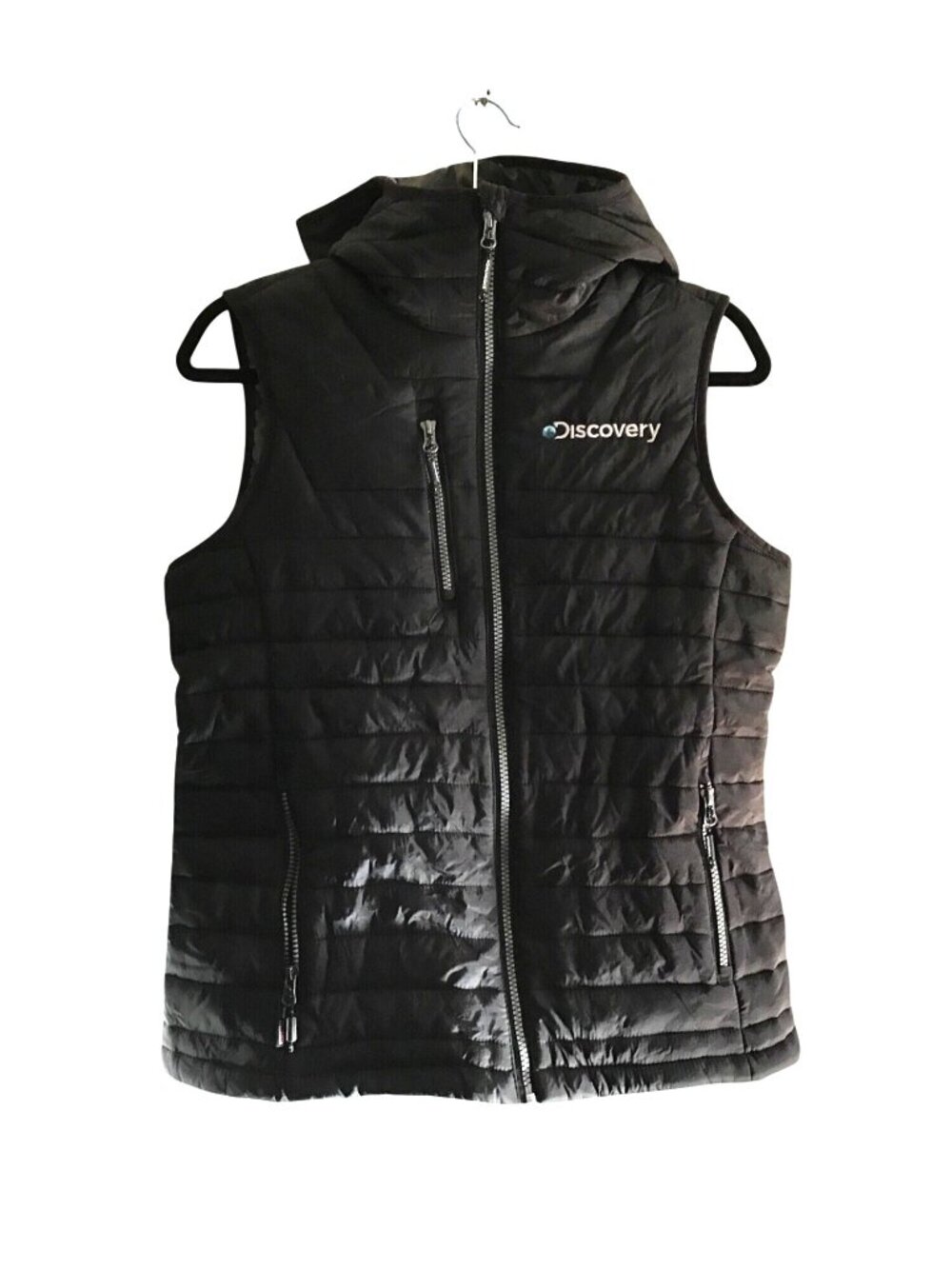 DISCOVERY- WOMEN'S BLACK STORM TECH ZIP-UP VEST WITH HOODIE SIZE MEDIUM